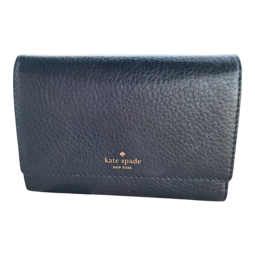 Kate Spade New York Grey Street Callie Pebble Leather TriFold Wallet Black-pics